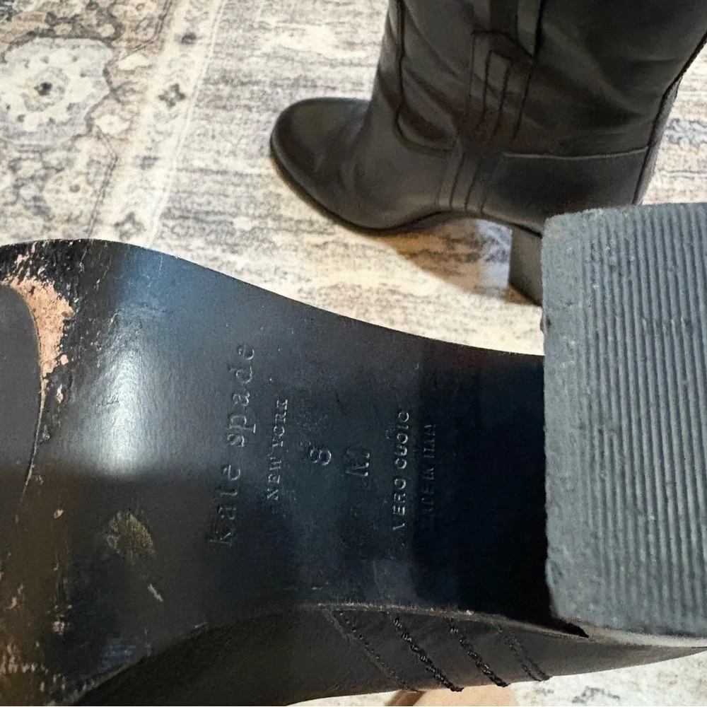 Kate spade baise black Leather heeled boots size 8